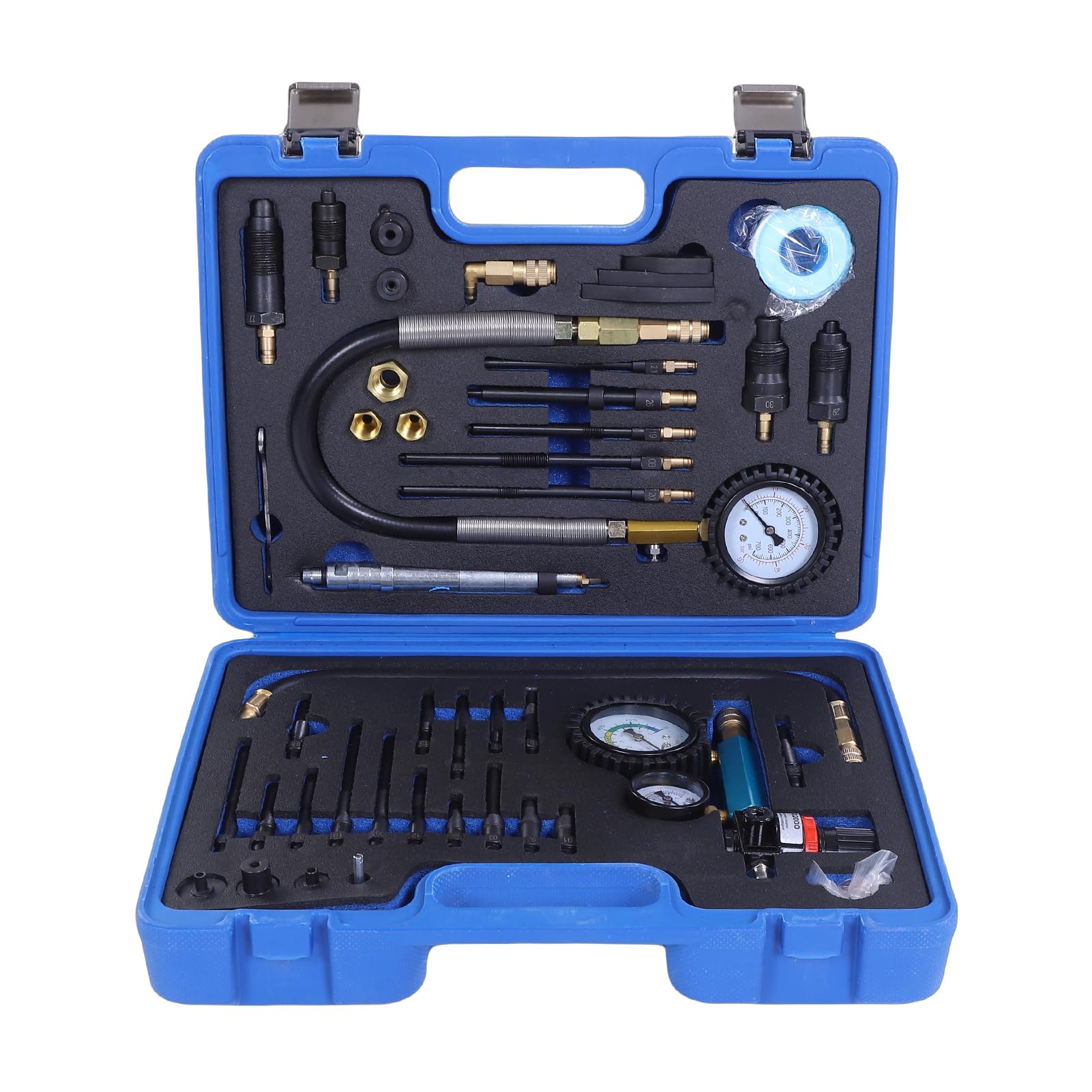 Shkalacar Kit de Prueba de Compresión y Fugas, Probador Presión Cilindro Motor Doble Calibre con Detector Fugas Alimentado por Aceite, para Motores Diésel Gasolina HDI