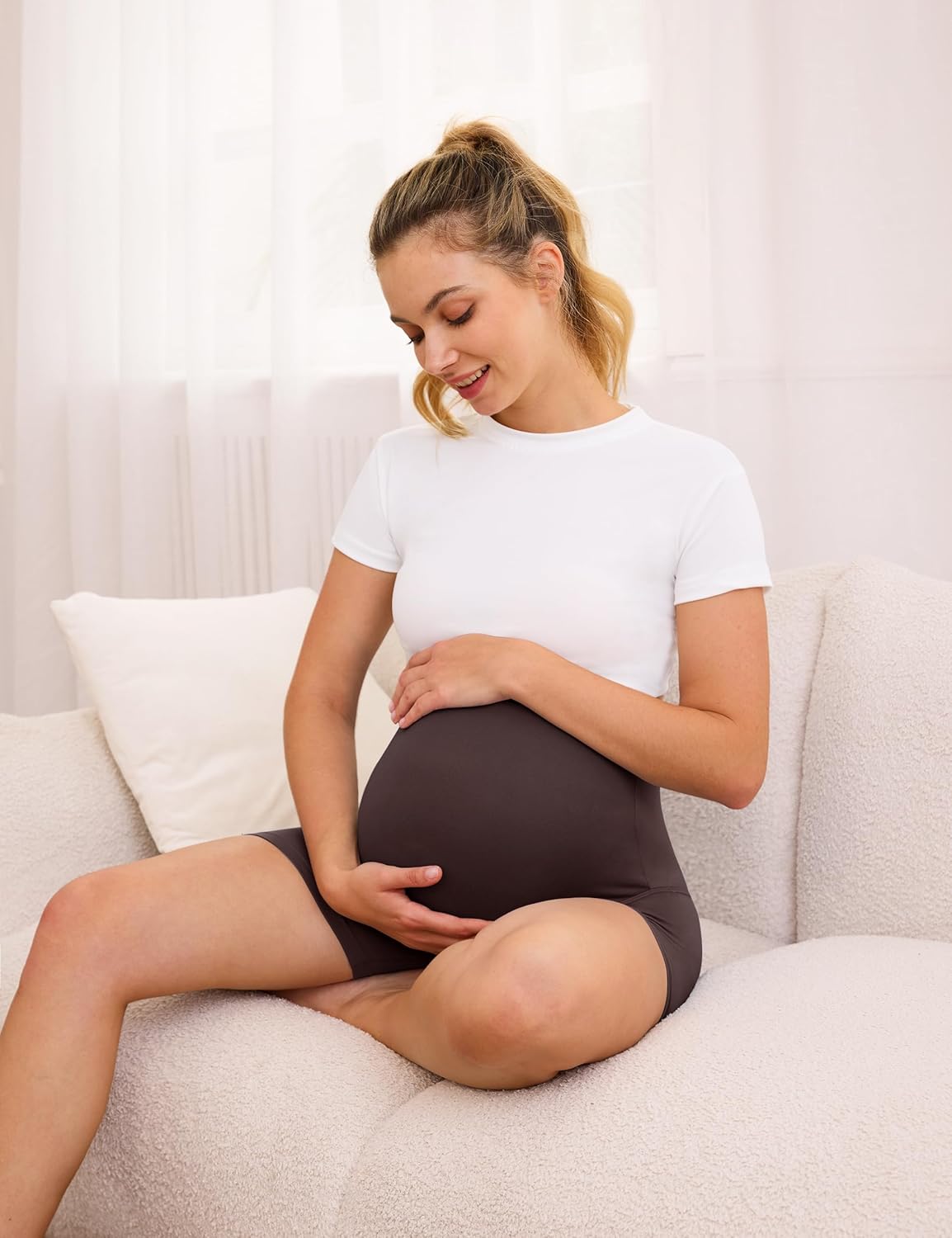 VALANDY Creamlush 4 Pack Maternity Shorts 5"- Over The Belly Soft Stretchy Maternity Biker Shorts for Yoga Workout Lounge