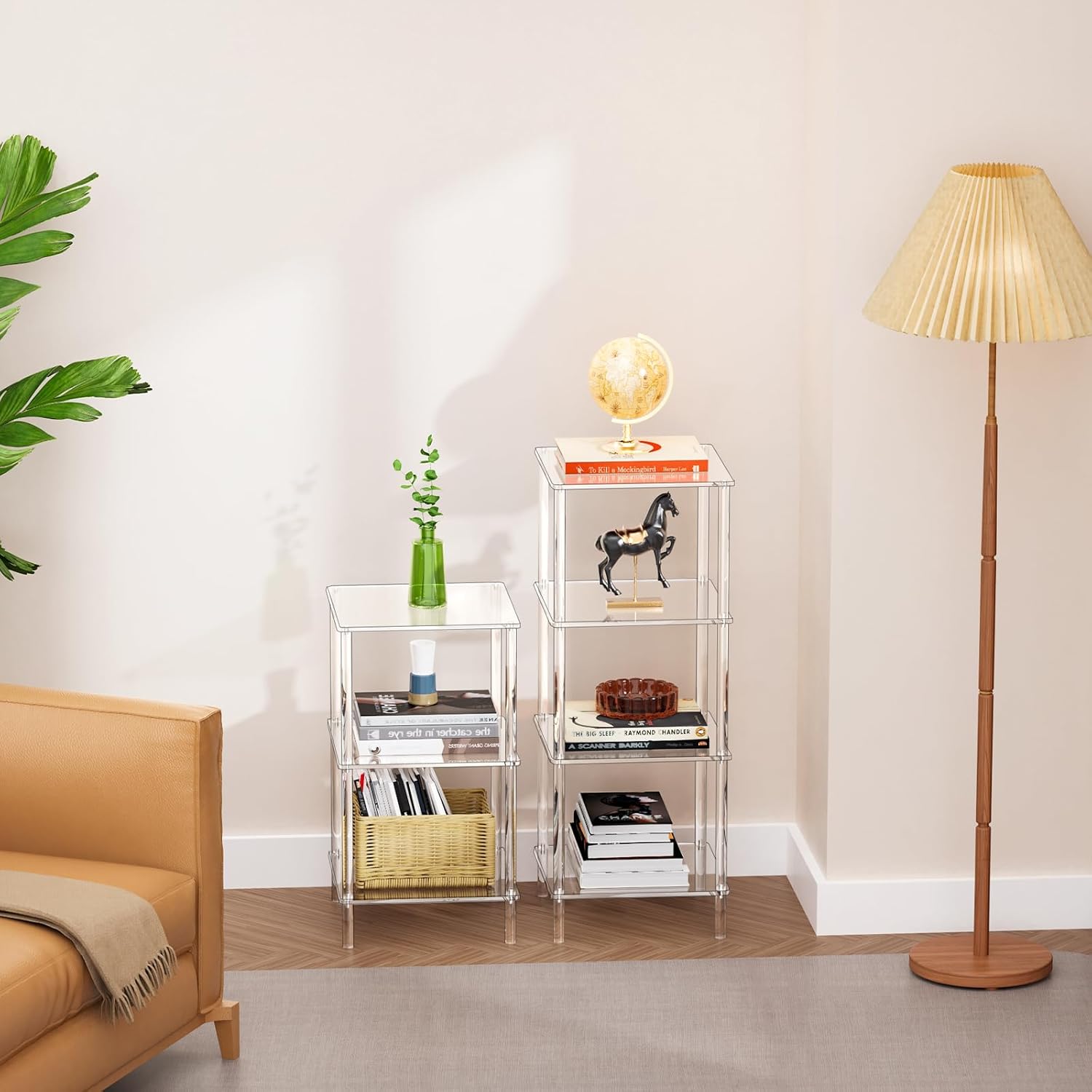 Acrylic Side Table Clear 3-Tier End Table for Living Room, Office, Hallway, Bedroom Small Bedside Table (8mm 13.1'' Wide)