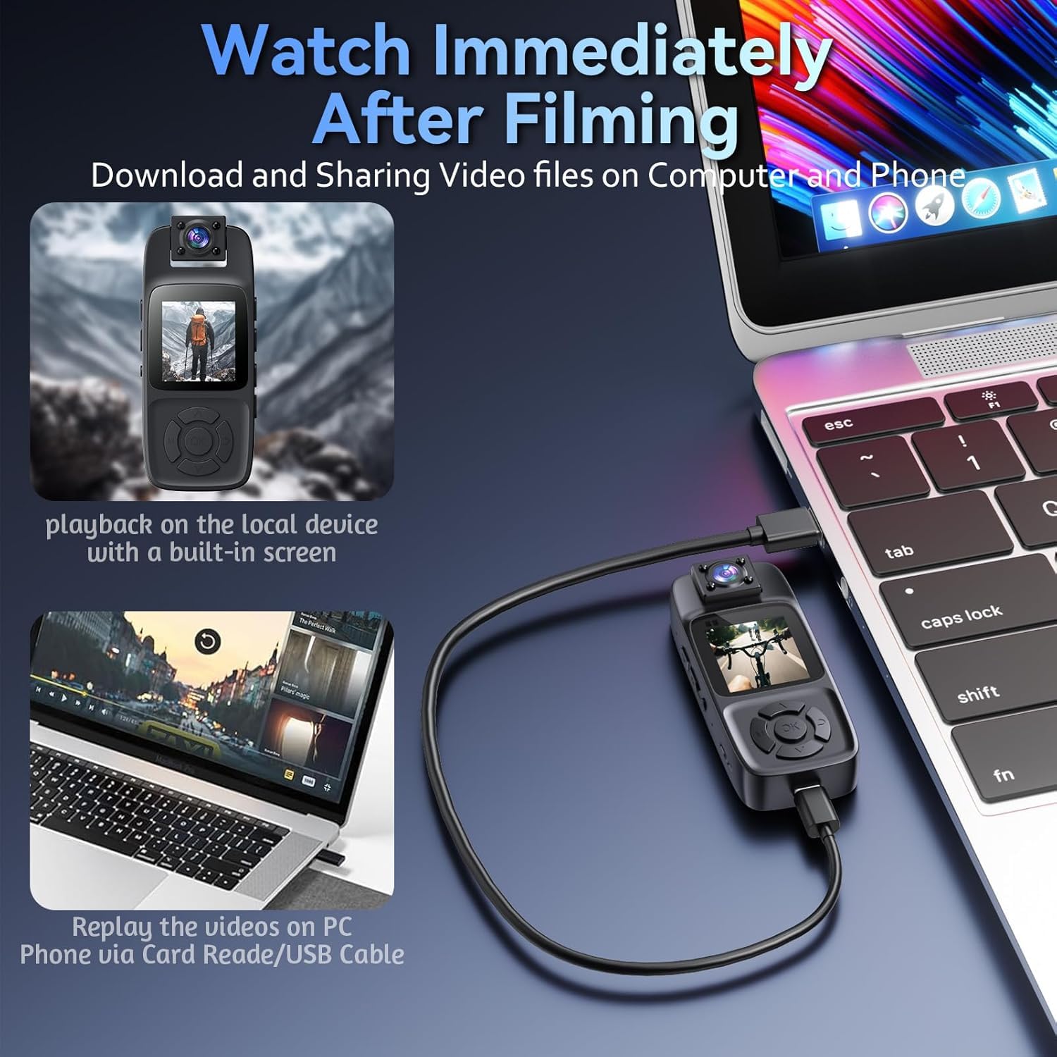 BodyCam 256G Impermeabile con Funzione di Visione Notturna, Videocamera Indossabile 4K con Telecamera Ruotabile a 180°, Batteria da 180 Minuti per Ciclismo,Sport All'Aperto,Viaggi, Polizia