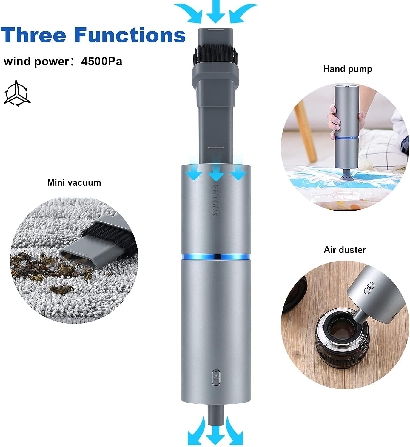 Mini Handheld Vacuum Cleaner Cordless - Car Hand Held Vacuum, Air Duster and Hand Pump 3 in 1,Cordless Handheld Vacuum Portable Dust Busters Easy to Clean for Car,Home, Keyboard,Laptop, Pet Hair: Home & Kitchen