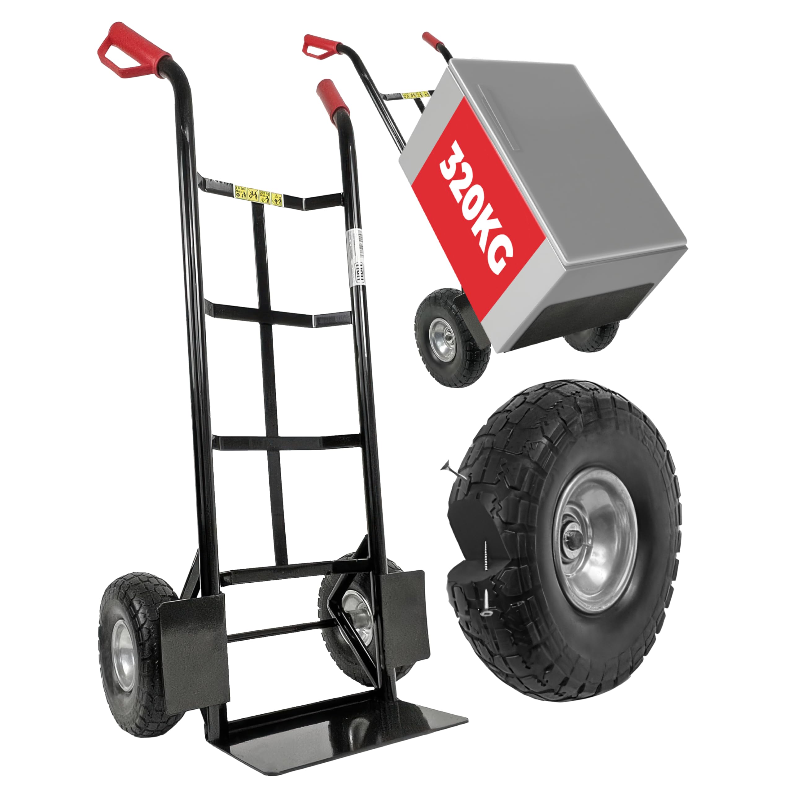 HBH Profi Sackkarre Schwerlast Sackkarren 320kg Vollgummireifen TK320PU Transportkarre | schwarz | hochwertige Räder | robuster Stahlrohrrahmen | Sicherheitsgriffe | max. Tragfähigkeit 320kg
