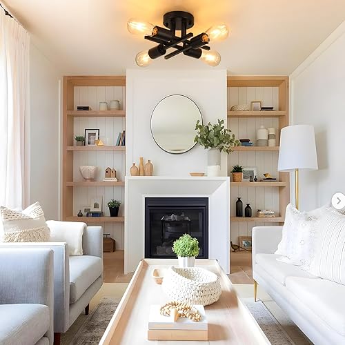 Miniatura 9 de WILON Lámpara de techo semiempotrada, lámpara de techo industrial negra de 4 luces, lámpara de araña Sputnik moderna para cocina, dormitorio, sala