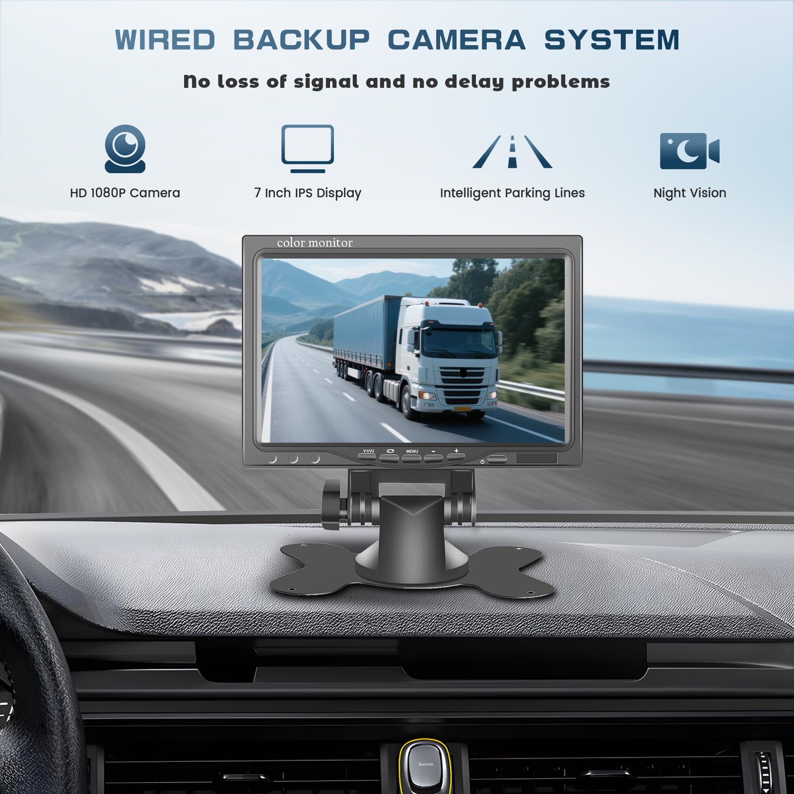 Hikity 1080P Kit De Cámara De Marcha Atrás 7“ IPS con Cámara Impermeable