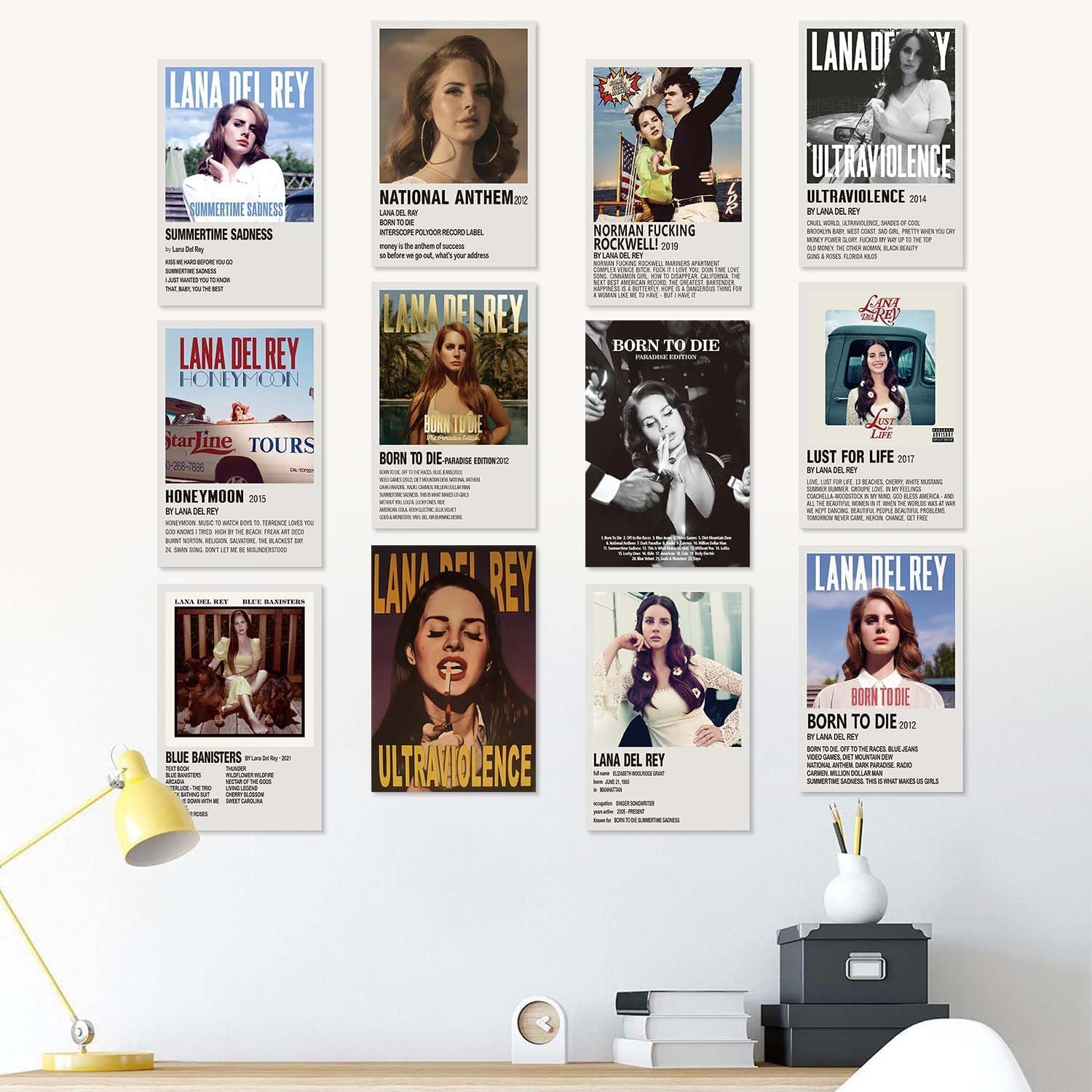Lidy 12 PCS Lana Poster Music Album Cover Posters Set Merch Wall Art Decor Unframed Canvas Poster Gifts 8x12inch (20x30cm)