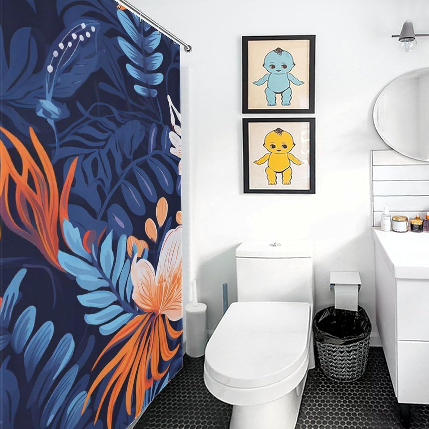 Floral Tropical Leaf Funny Shower Curtains Washable Bath Curtain Liner with Hooks for Bathroom Bath Tubs