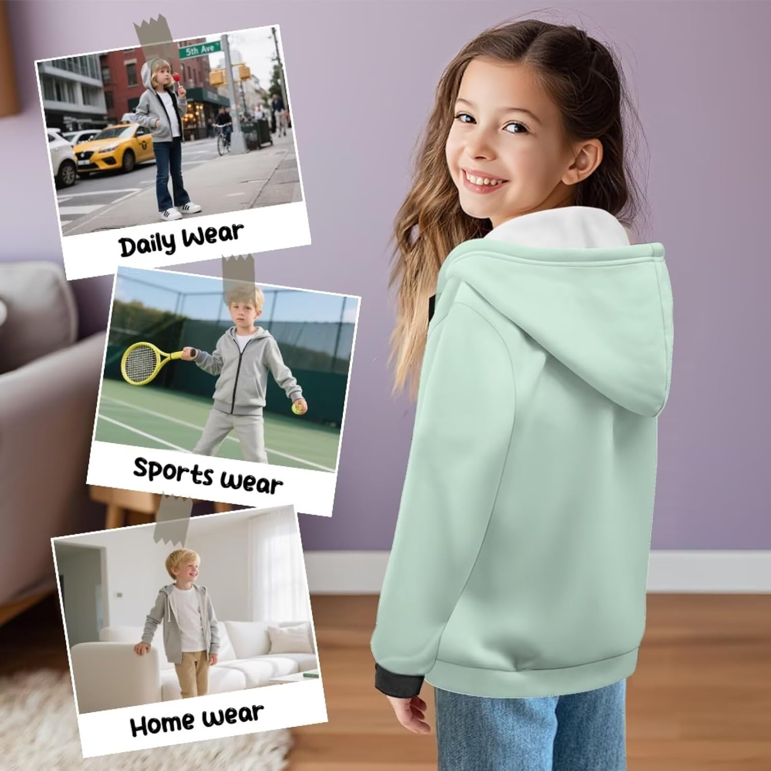Teen Girl Full Zipper Fall Hoodies Oversized Sweatshirts Kids Hooded Neck Preppy Clothes with Long Sleeve
