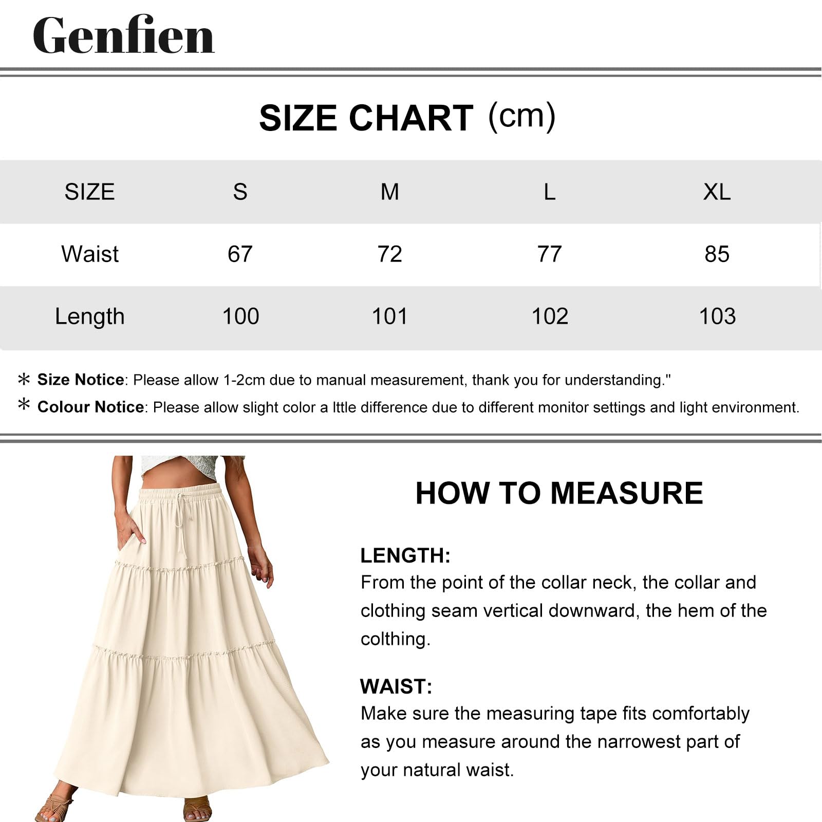 Genfien Jupe Femme Longue Maxi Plissée en Ligne A Bohême Tour de Taille Elastique Jupe avec Poches
