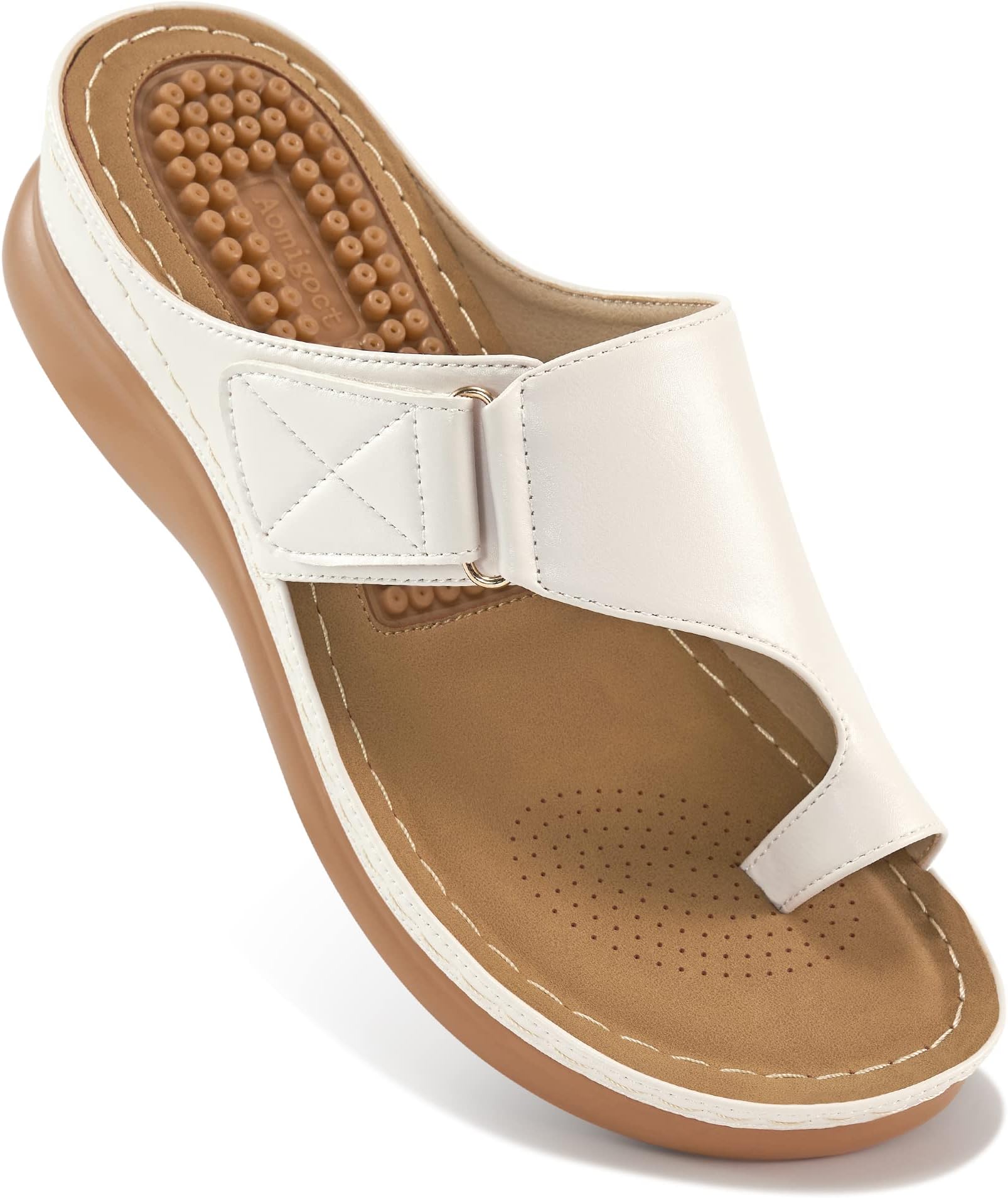 AomigoctSandals for Women Wedge Shoes: Adjustable Comfortable Orthopedic Sandals Womens Dressy Summer Flip Flops Hook Loop Casual Walking Wedges