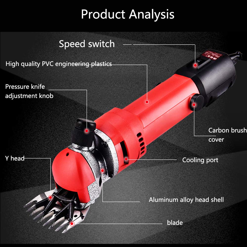 Máquina de corte de tijeras para ovejas, cortadora de pelo profesional para animales de 850 W con recortadora de velocidad ajustable, adecuada para la mayoría de las tijeras nuevas, rojo-13 (rojo 13)