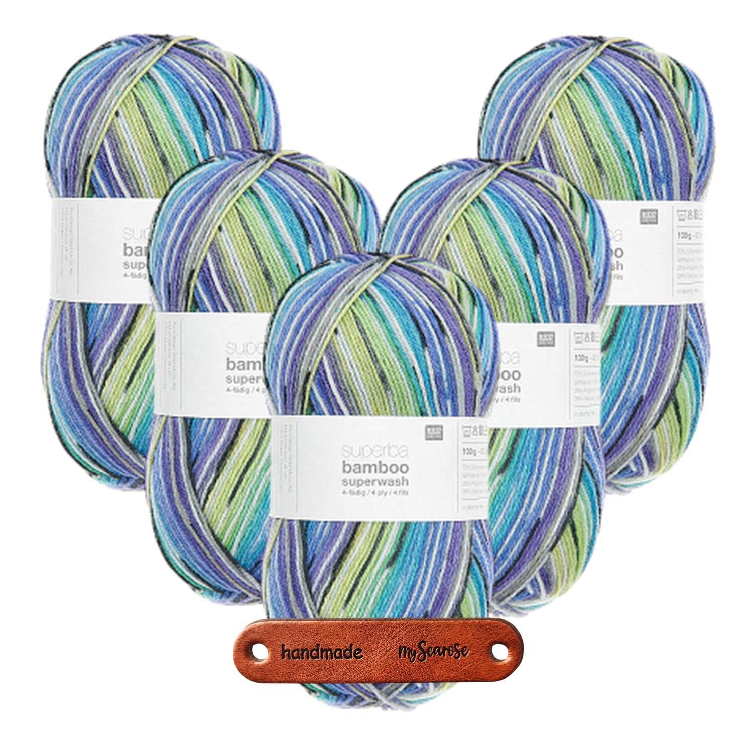 Rico Design Socks Bamboo Rainbow 4-fädig spring Premium Wolle 5 x 100g Bambus Sockengarn Farbverlauf für weiche Strickprojekte Atmungsaktiver Komfort Alltag Freizeit Geschenkidee mit mySearose Label