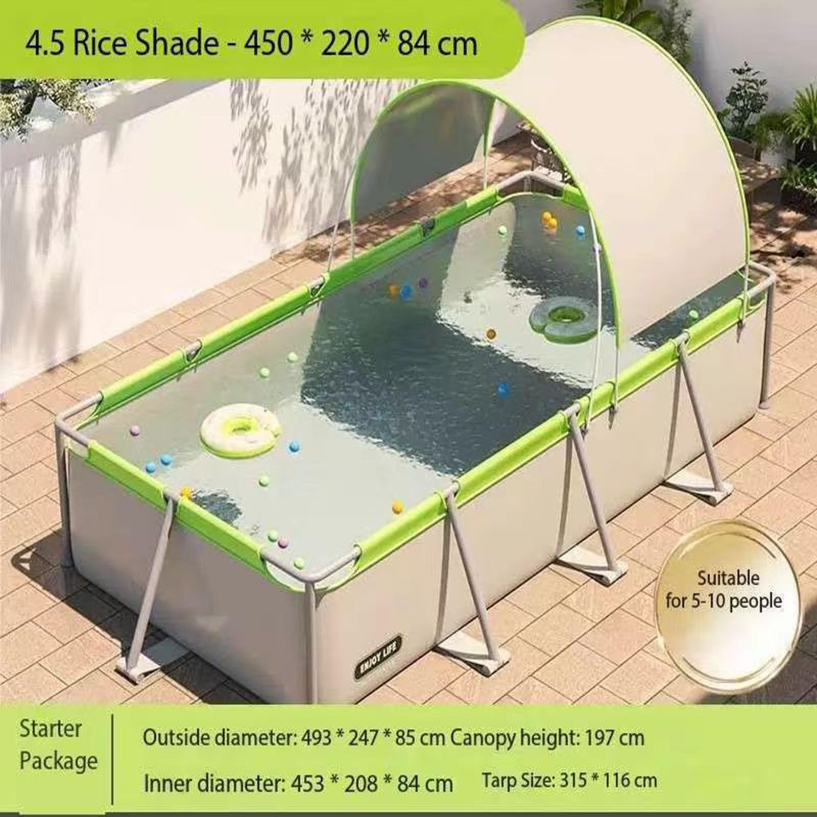 Piscina Pieghevole Portatile con tettoia Rimovibile, Piscina Impermeabile per tonalità PVC per Cortile, Include Pompa filtrante per Acqua Pulita, Facile Installazione per Il Tempo Libero all'aperto
