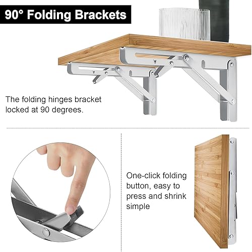 Miniatura 3 de Folding Shelf Bracket 12 inch, Space Saving DIY Brackets, Heavy Duty Stainless Steel Collapsible Shelf Brackets, 2PCS Wall Mounted Folding Table