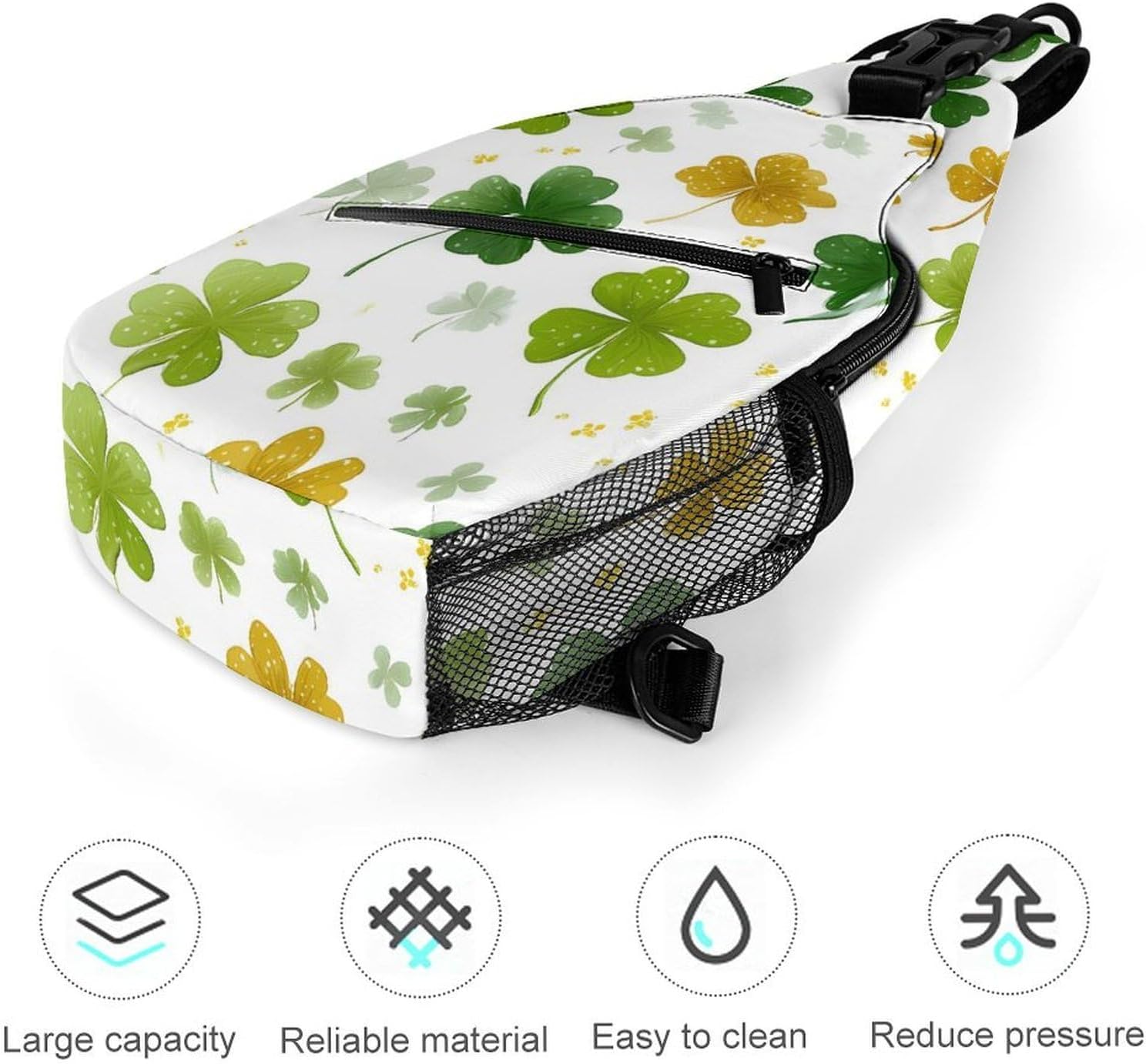 Stpatrick's Day Ireland Clovers Men Crossbody Sling Backpack Chest Bag | Travel Fanny Pack,Hiking Daypack,Print Shoulder Bags