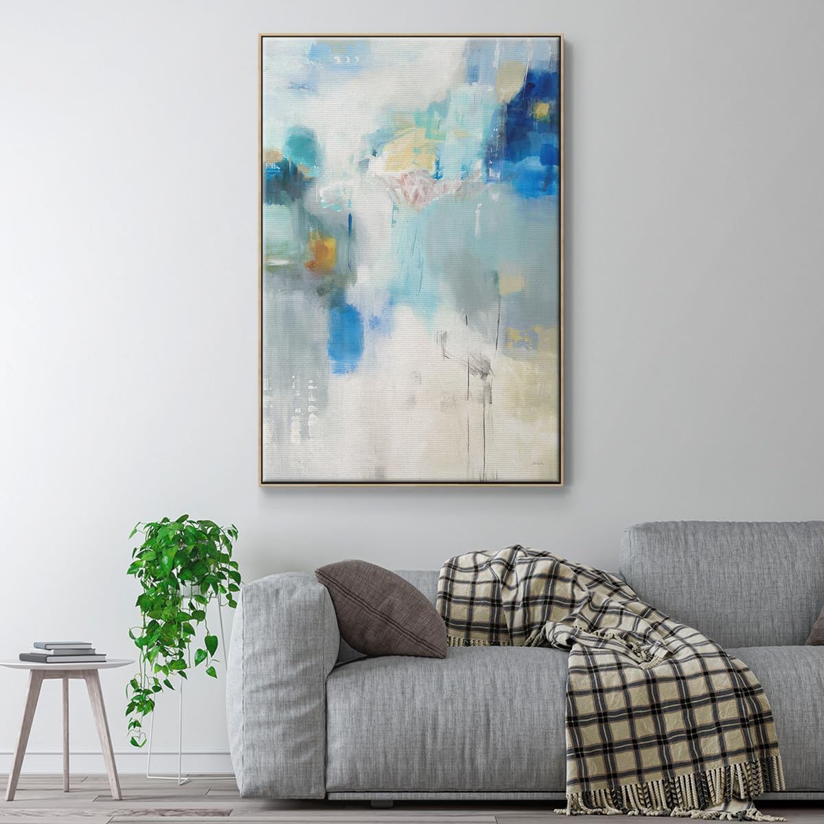Renditions Gallery Canvas Wall Art Natural Floating Frame Paintings Rustic Blue White Brush Strokes Abstract Wall Hanging Artwork Prints for Office Hotel Bedroom Decorations - 27"x41" LT538