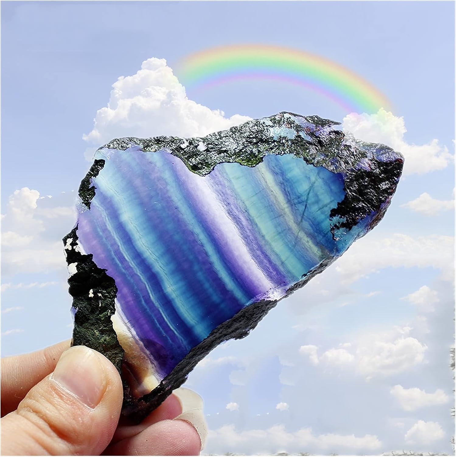 Fluorite brute pierre tranches de cristal coloré rayé pour bijoux et création d'ornements