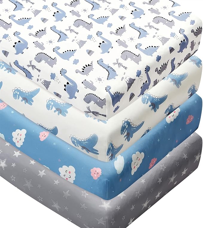 Amazon.com: 4 Pack Soft Baby Boy Crib Sheets for Standard Crib Mattress ...