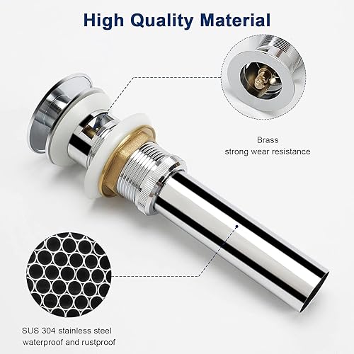 Miniatura 3 de NearMoon Drenaje desplegable de baño, colador de drenaje de latón para montaje de baño, tapón de fregadero, antiobstrucción (con desbordamiento,