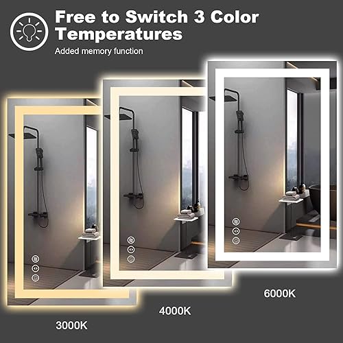 Miniatura 4 de Amorho Espejo LED de 72 x 40 pulgadas para baño con luz delantera y trasera, grandes espejos de pared regulables con antiempañamiento, a prueba de