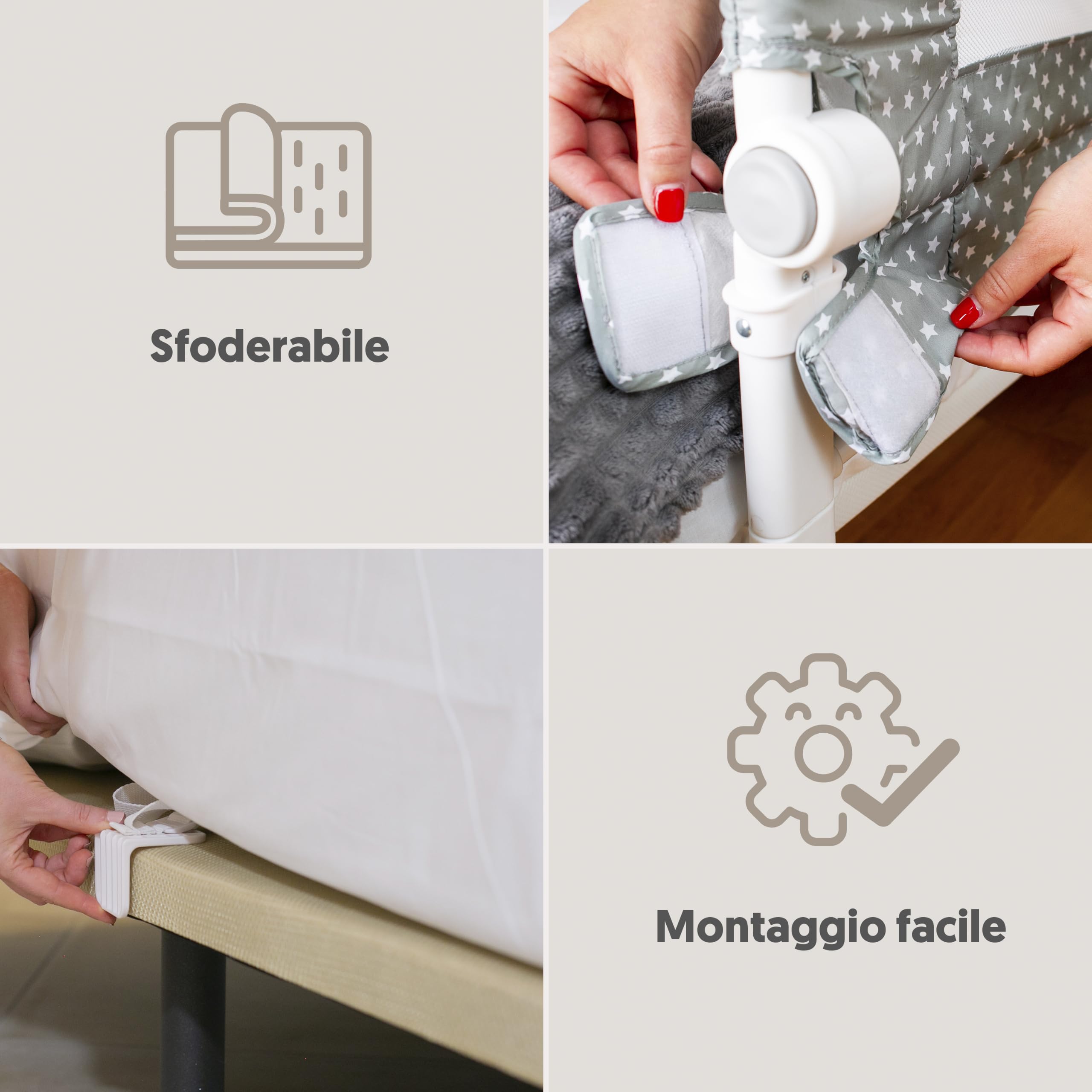 Interbaby Sponda Letto Bambini Anticaduta Alta Pieghevole 150cm Gr. Stella | Barriera con rete traspirante, si fissa sotto il materasso. Sfoderabile e lavabile. Matrimoniale e singolo, 18 mesi-5 anni