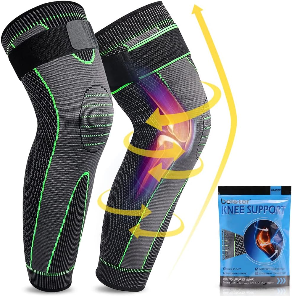 beister1 Pair Compression Leg Sleeves with Elastic straps for Men & Women, Extra Long Leg Braces Knee Sleeve for Basketball, Football, Knee Pain, Working Out, Joint Pain, Arthritis, Running, ACL