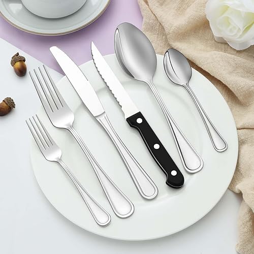 Miniatura 7 de El juego de cubiertos de 72 piezas incluye 12 cuchillos de carne para 12, juegos de cubiertos de acero inoxidable de alta calidad, juegos de