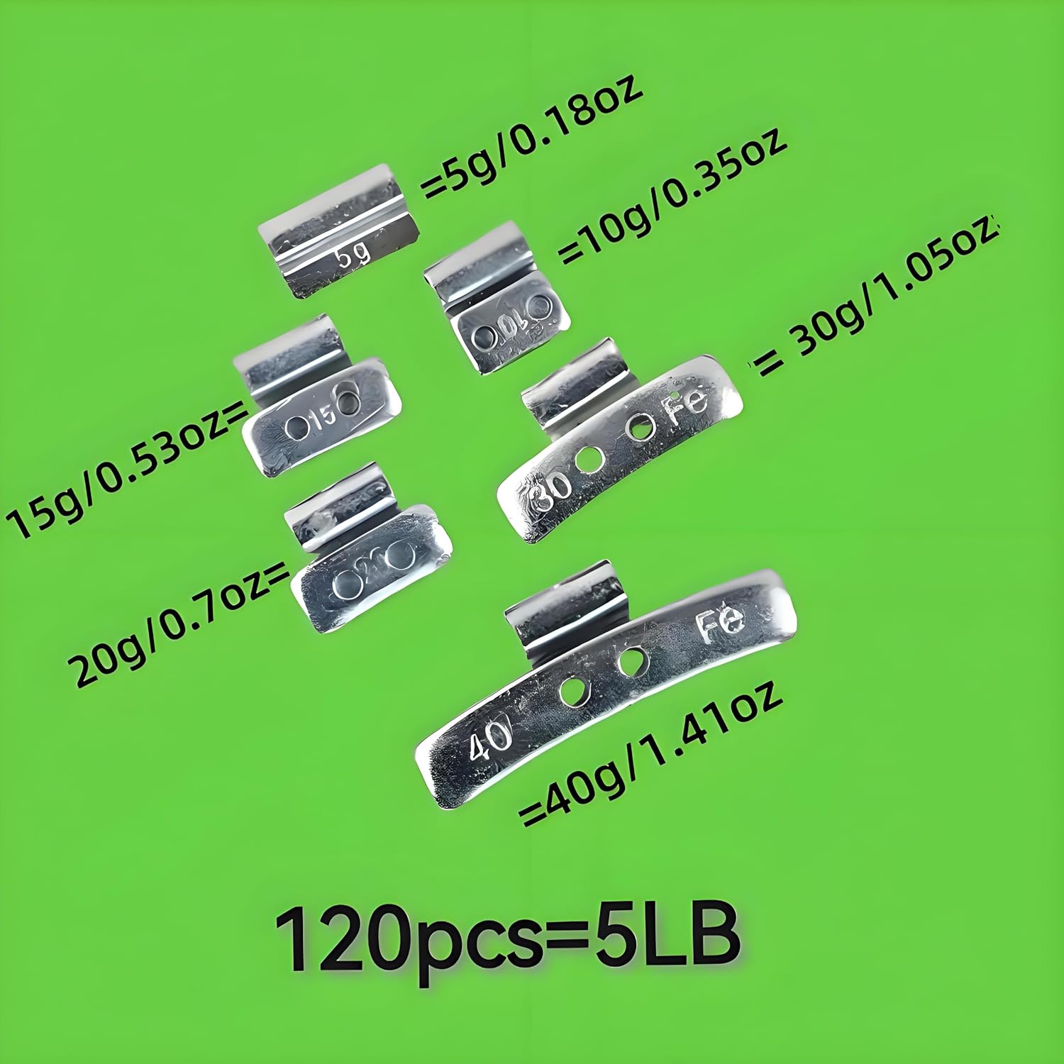120Psc Wheel Weights Clip On Tire Balancing Weights, ONLY Fits Aluminum Alloy Rims, 5g 10g 15g 20g 30g 40g for Car Pickup Light Truck Wheel Dynamic Balancing