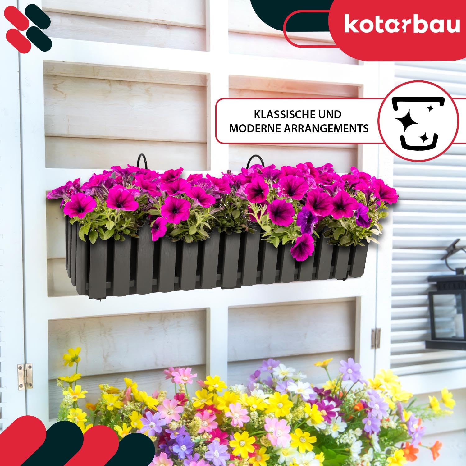 KOTARBAU® Blumenkasten Balkon 58x18x16cm, Balkonkasten mit Wasserspeicher