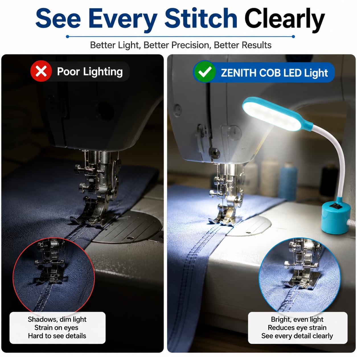 ZENITH FLEXIBLE MAGNET LED Sewing Machine Light, Flexible Silicone Gooseneck, Magnetic Base, Working Lamp for Home Study, Sewing Machine Accessories (FLEXIBLE 10s) — Amazon image 4