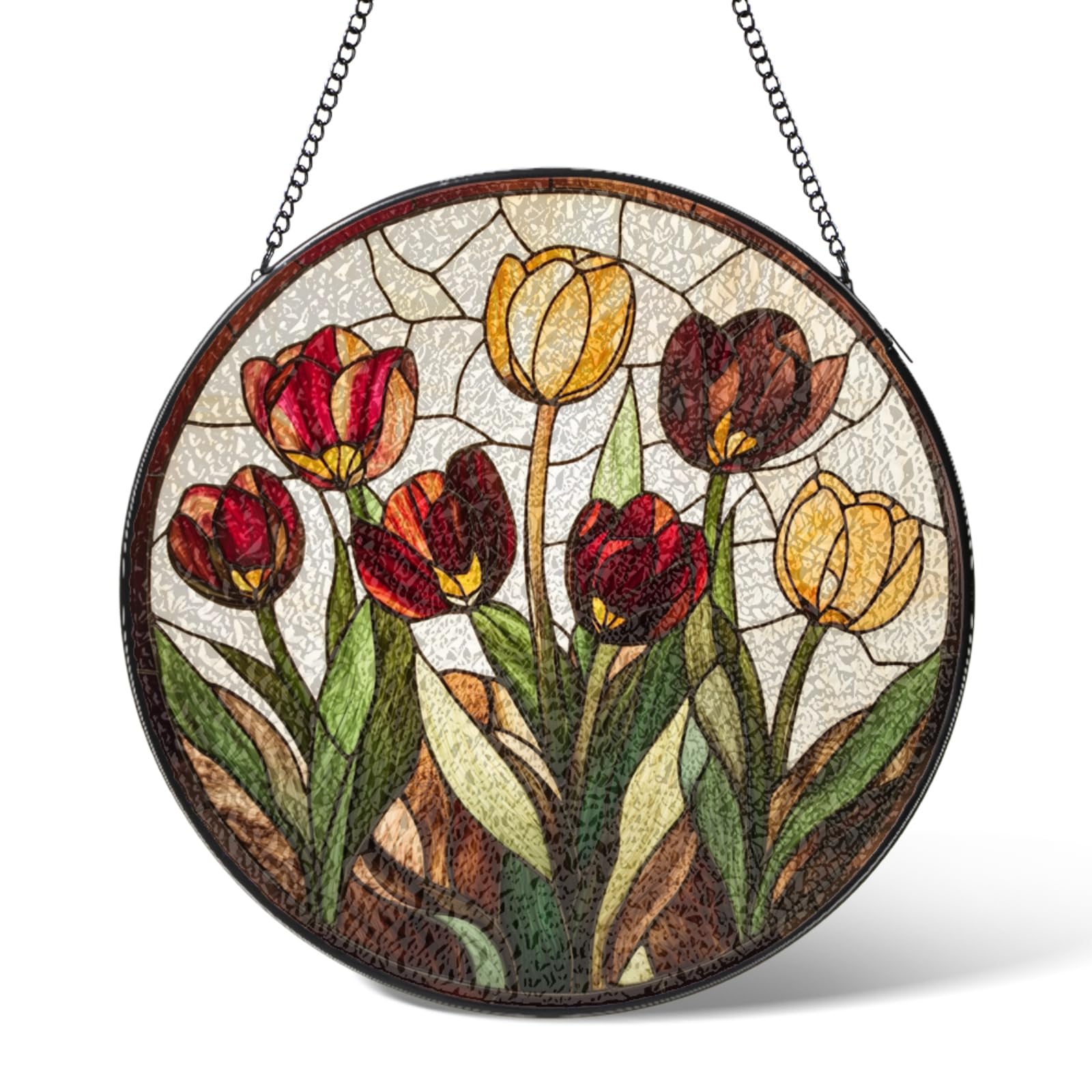 Tulip Flower Suncatchers Stained Glass Window Hanging,Flowers Suncatcher Garden Decor Birthday Gifts,Florals Sun Catcher Home Decoration for Bedroom Kitchen Patio,Wedding 5.9 IN