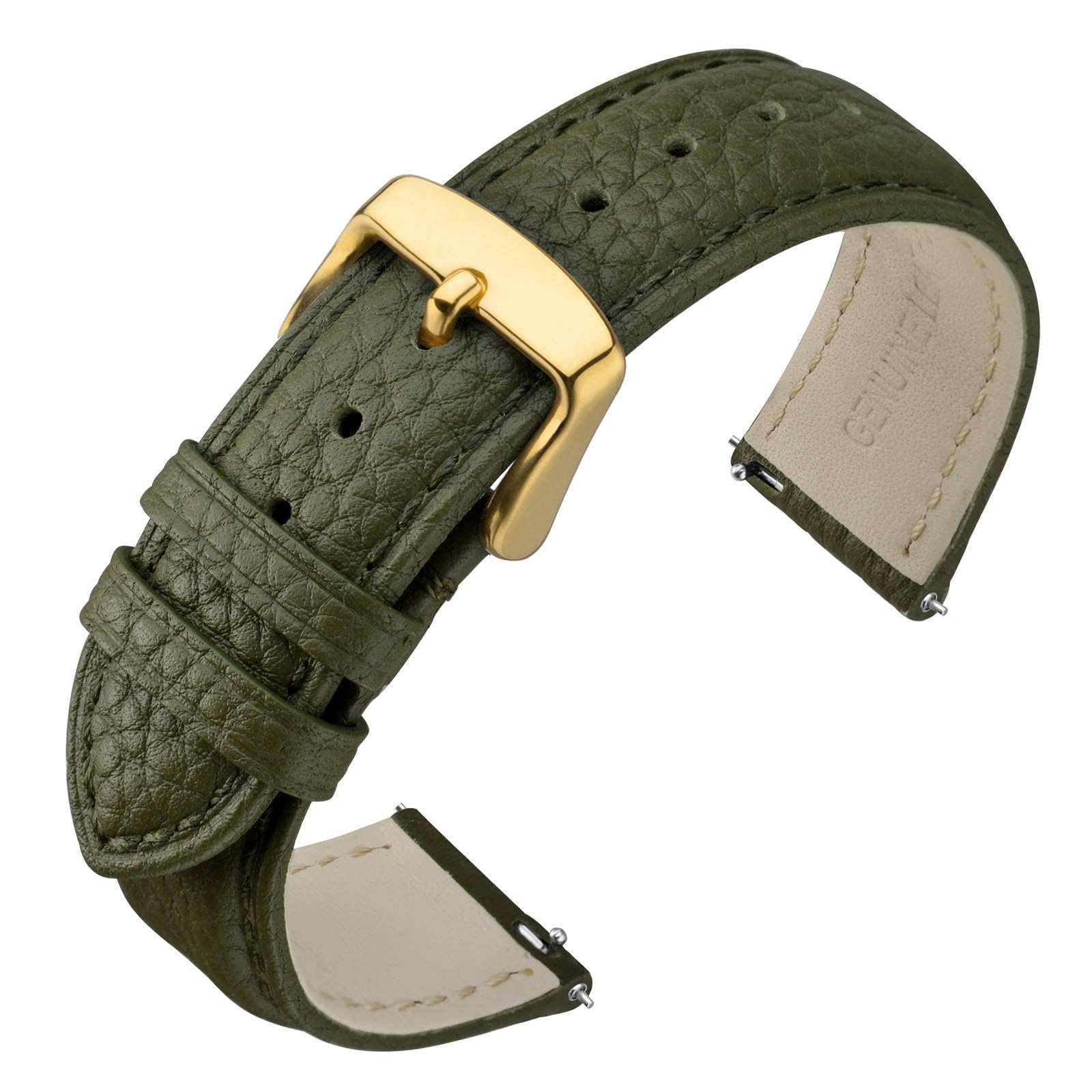 ANNEFIT Watch Band 14mm, Quick Release Textured Padded Leather Straps with Gold Buckle for Men and Women (Army Green)