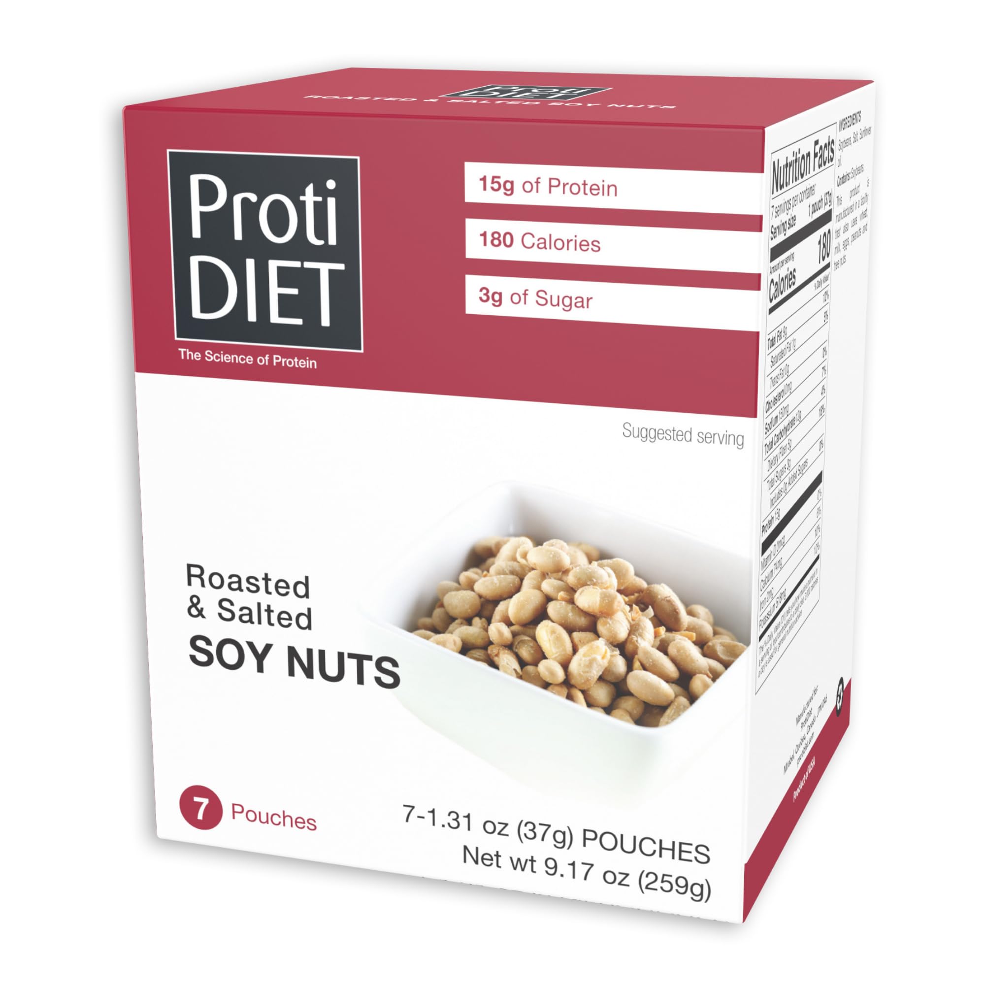 Roasted and Salted Soy Nuts,Fiber-rich High Protein Snacks made of Roasted Soybeans, Great Heart Healthy Snacks for Adults, Satisfying Nut Snacks for Work and Travel - 7 Pouches Per Box