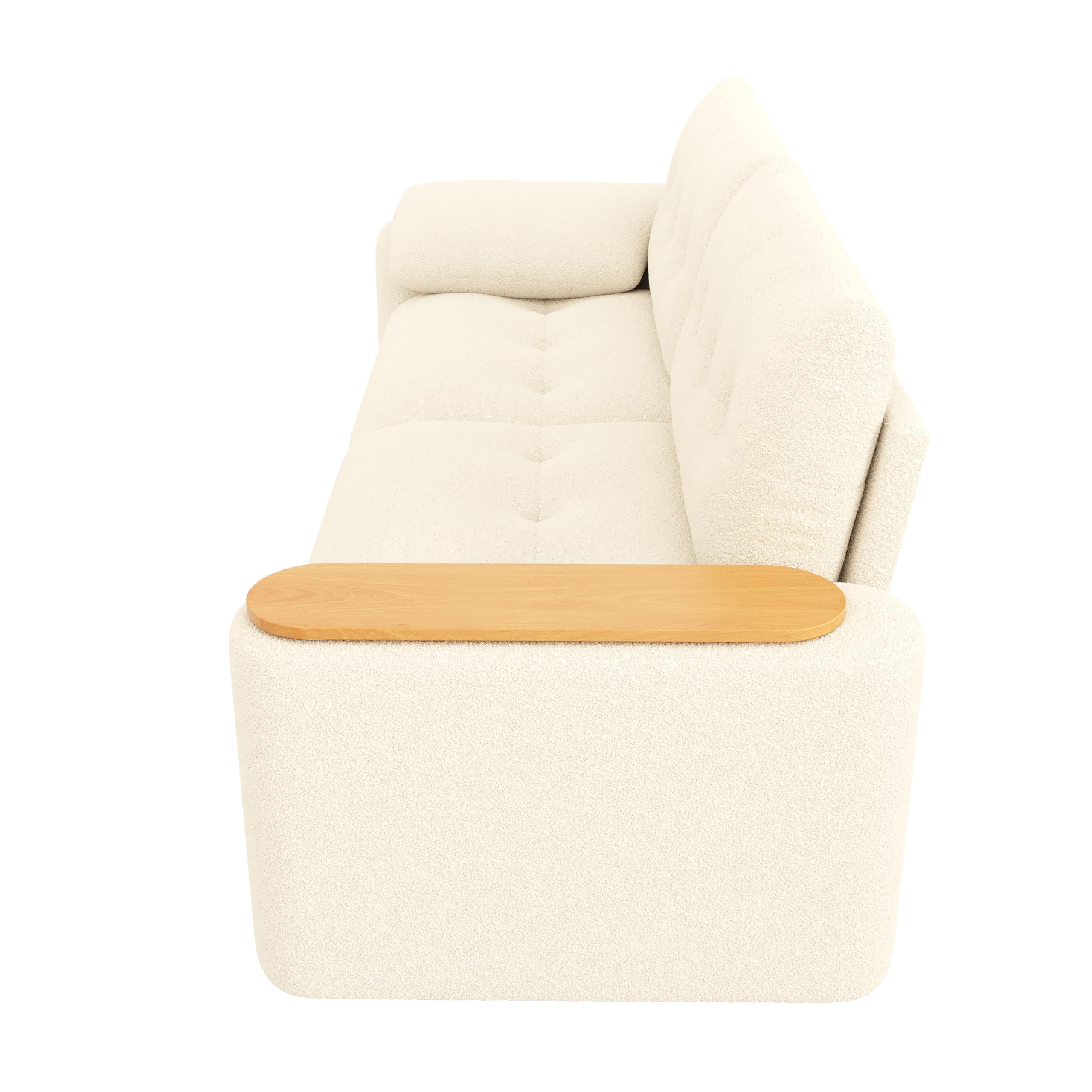 Teddyplüsch Sofa 3-Sitzer klein modular mit Stauraum, Kopfstütze & integriertem Beistelltisch – platzsparende Schlafcouch für Apartment, Wohnzimmer & Gästezimmer (Beige)