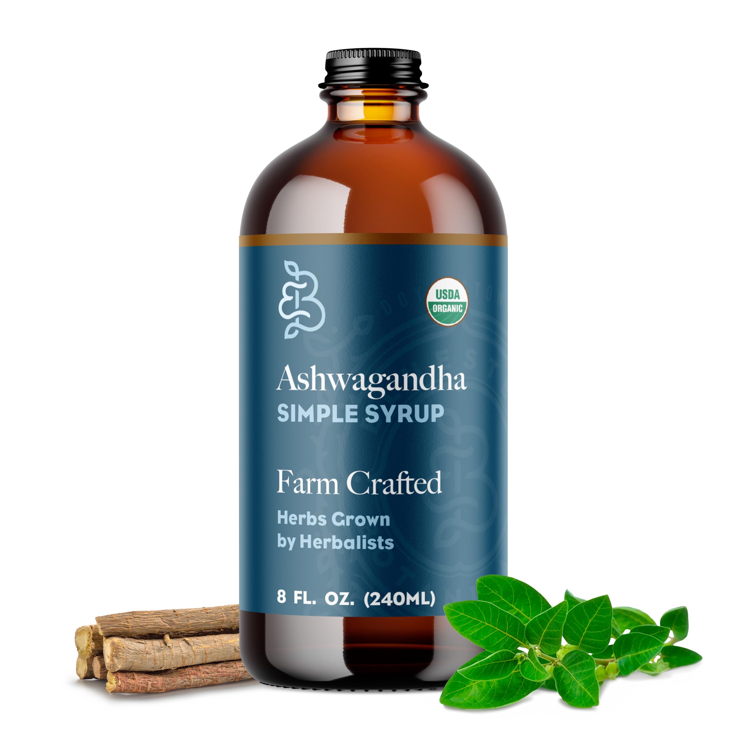 Bluestem Botanicals Organic Ashwagandha Simple Syrup, 8 oz, Cocktail and Mocktail Mixer for Drinks, Non-AlcoholicUSDA Organic