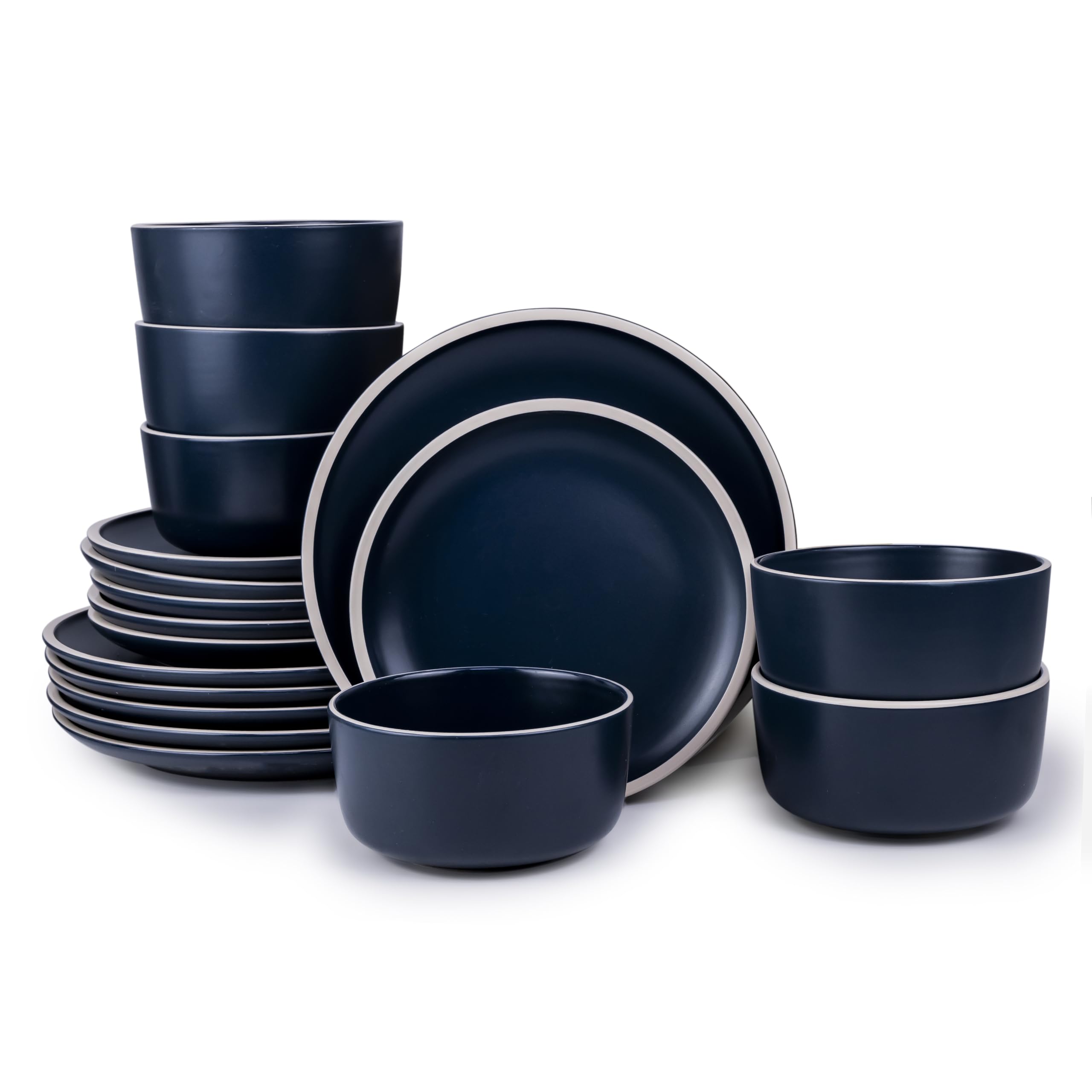 Bone China18-Pieces Stoneware Dinnerware Set, Dinner Set, Kitchen Dinnerware Ceramic Crockery Set, Dinner Service Set for 6, 25cm Dinner Plate, 20m Plate, Cereal Bowl, Blue