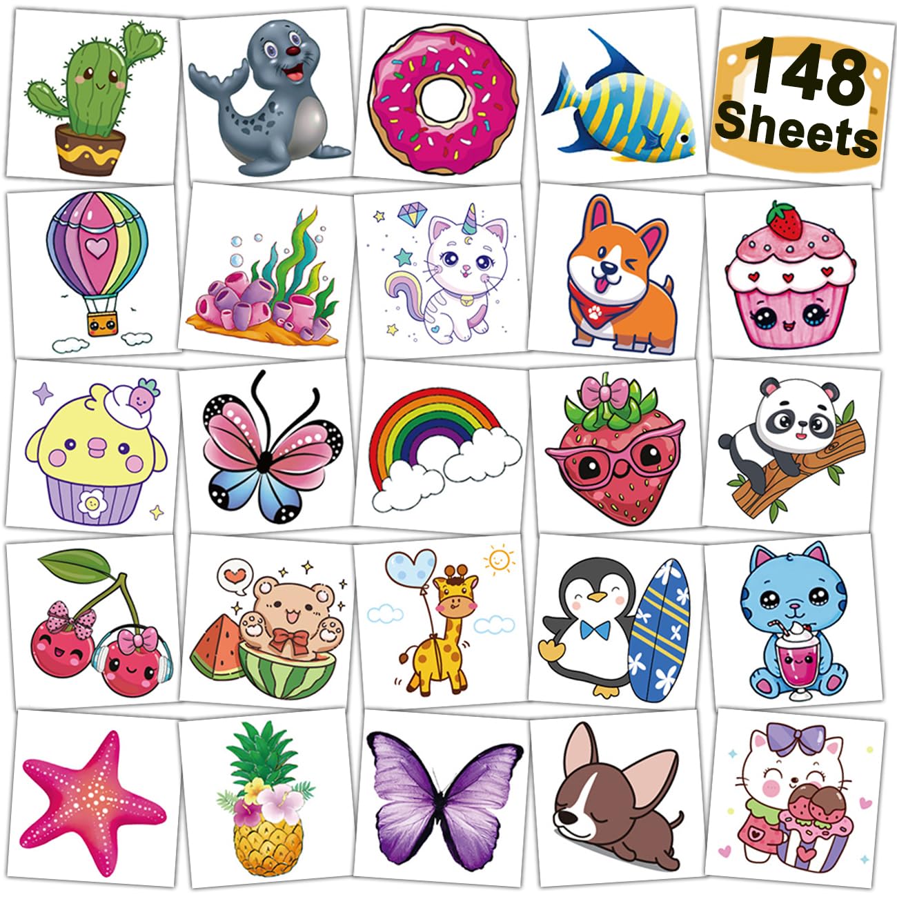 CHARLENT Tattoos for Kids - 148 Individually Sheets Mixed Styles Temporary Tattoos Stickers Set for Girls and Boys Birthday Party Supplies