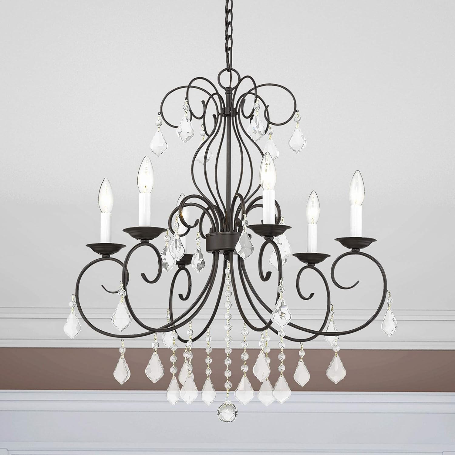 Livex Lighting 50766-92 English Bronze Chandelier with Clear Crystal Accents, 25.25" x 25.25" x 28.5"