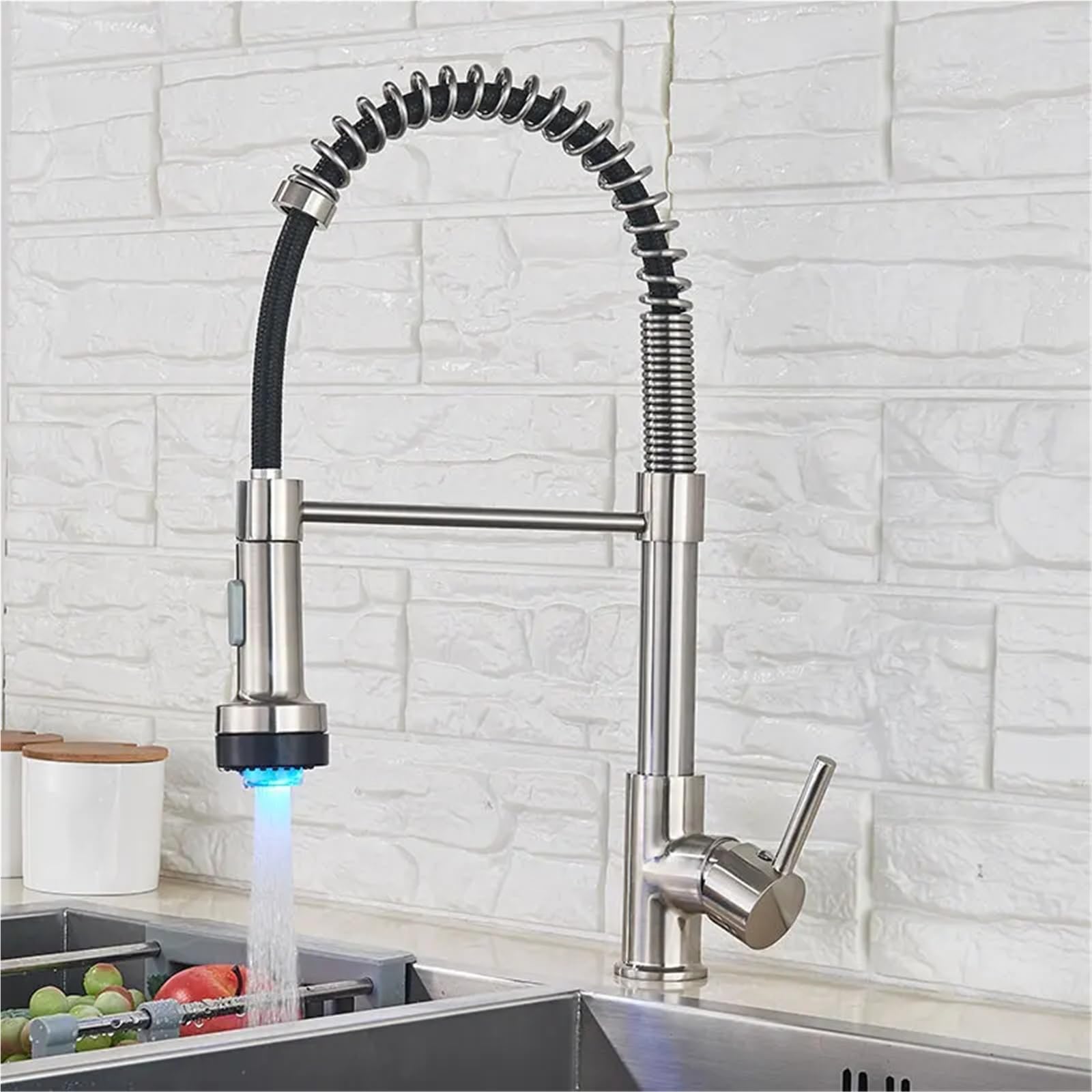 Black Nickel Kitchen Faucet LED Stream Mode Spout Pull Down 180 Degree Rotation Hot Cold Deck Mount Mixer Crane Sink Tap(Nickel H)