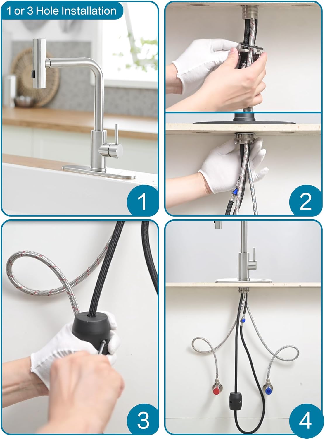 Kitchen Faucets with Pull Down Sprayer,Waterfall Kitchen Sink Faucet,Commercial Utility Stainless Steel Kitchen Faucets,Single Handle Kitchen Sink Faucet with Pull Down Sprayer for 3 Function,Brushed - Image 8