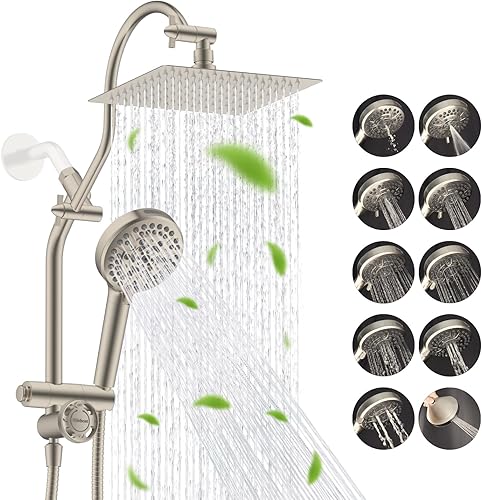 Miniatura 25 de Hibbent Combo de Cabezal de Ducha de Lluvia de Filtro Dual de 10 Pulgadas Todo en Metal, Cabezal de Ducha de Filtro de Alta Presión con Mango de 10