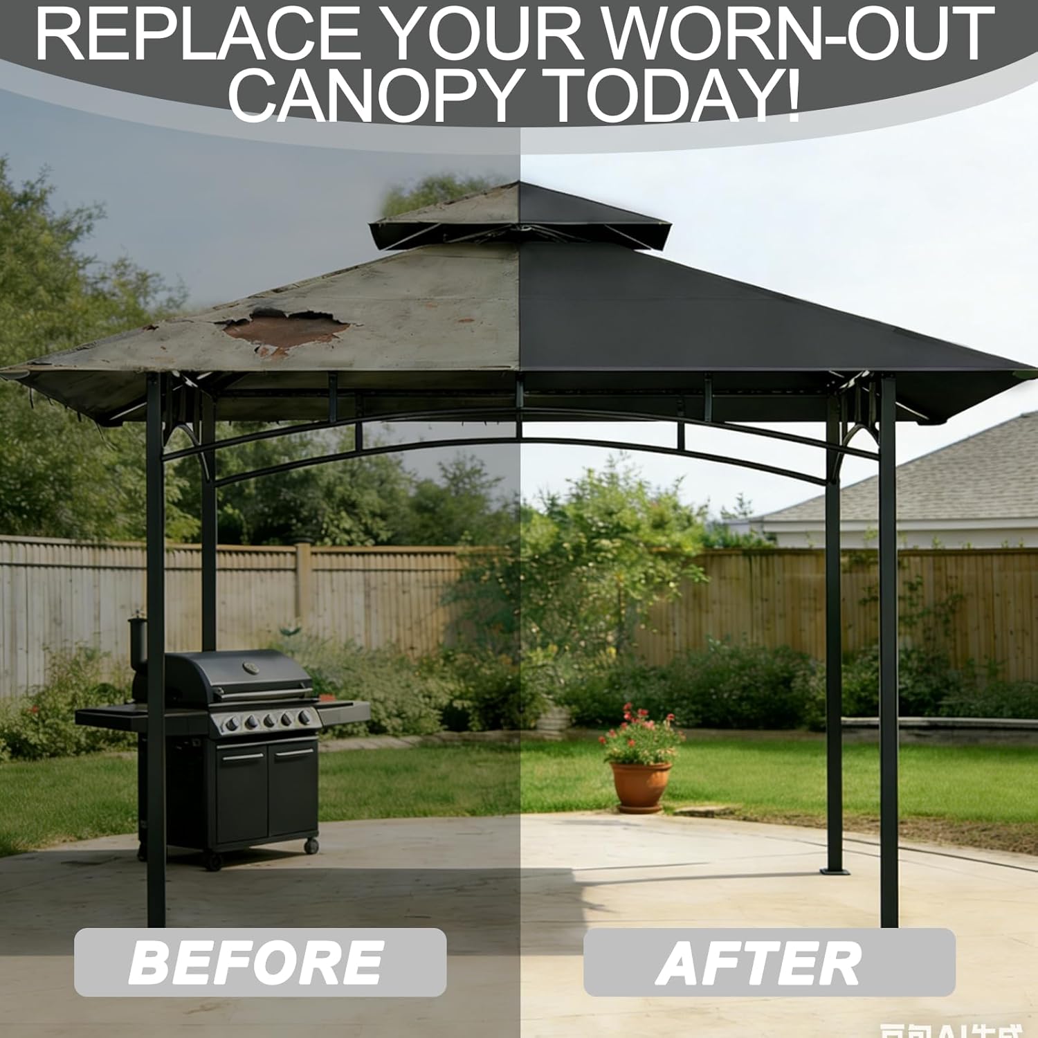 Grill Gazebo Replacement Roof, 5x8ft Outdoor BBQ Gazebo Canopy Cover, Double Tiered Grill Gazebo Replacement Roof for #L-GG001PST-F