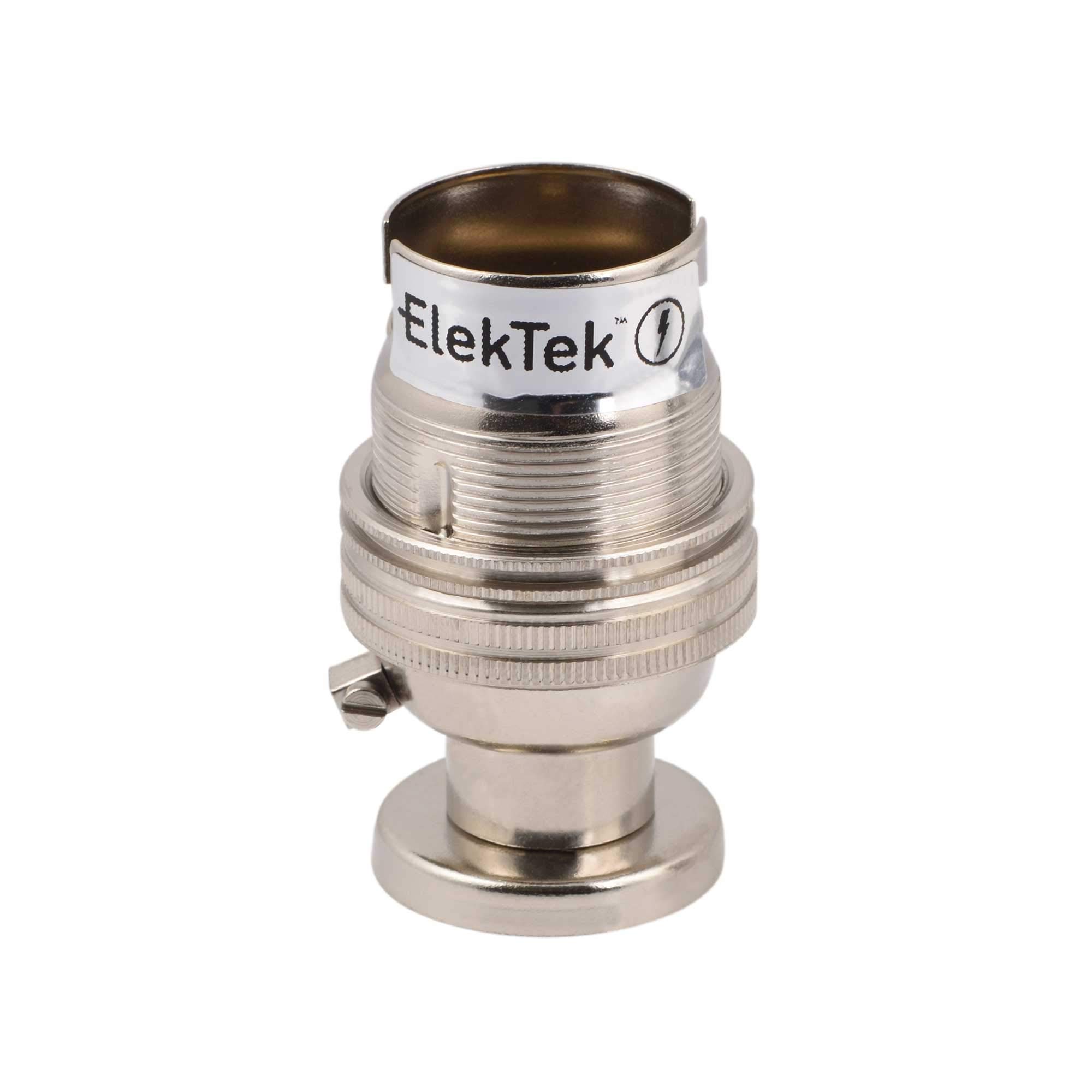 Elektek Nickel (Silver) Unswitched Lamp Holder B22 Bc Bayonet Cap & Shade Ring With Solid Brass Cnc Back Plate Mount, Cover And Screws - Made In Uk - Nickel