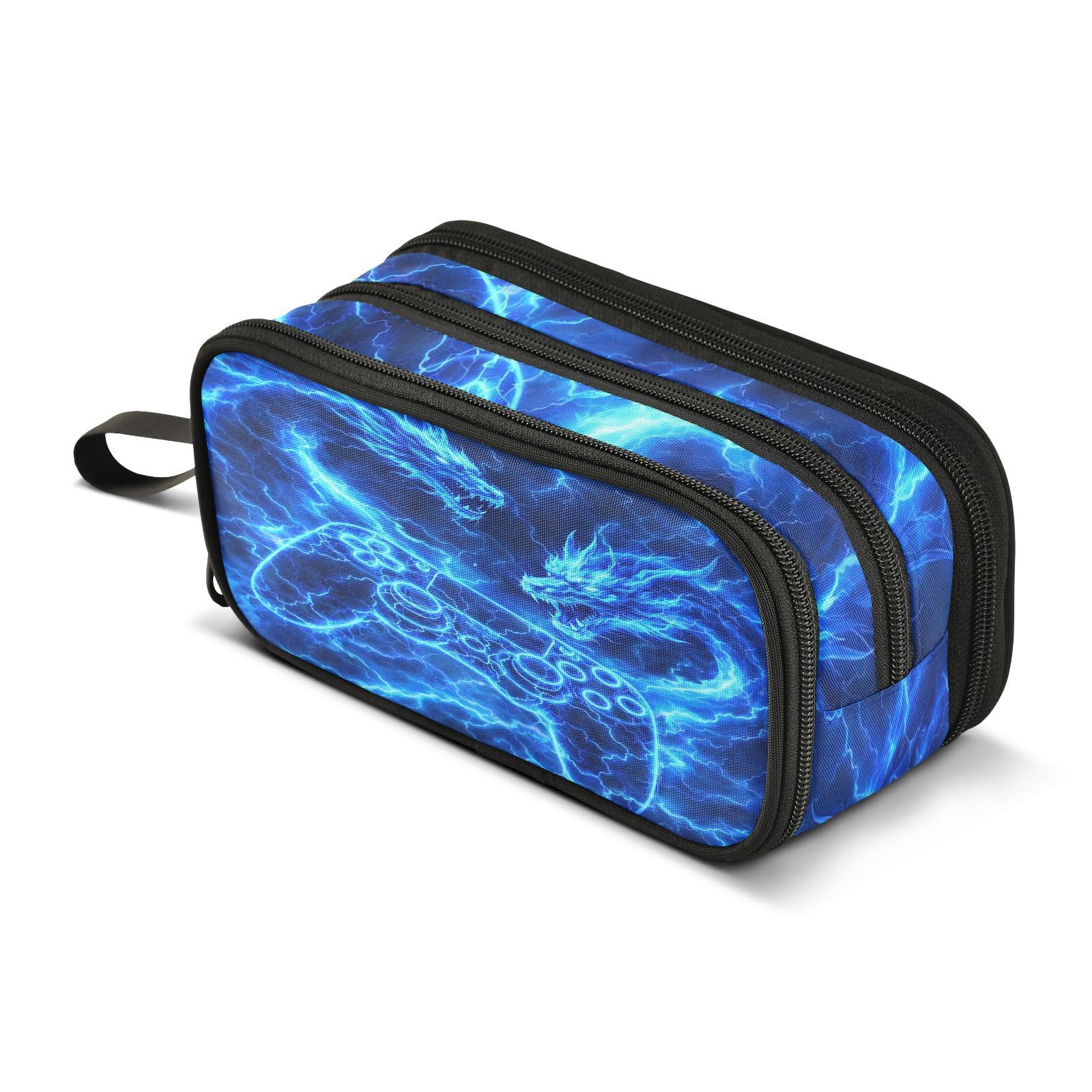 Game Controller Lightning Dragon Large Capacity Pencil Case Box Boys Girls Big Stationery Pen Bag Organizer Pencil Pouch Zipper Compartments for School Office