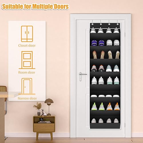 Miniatura 5 de Organizador de zapatos para colgar sobre la puerta, para 16 a 24 pares, organizador de zapatos colgante para puerta de armario, bolsillo profundo