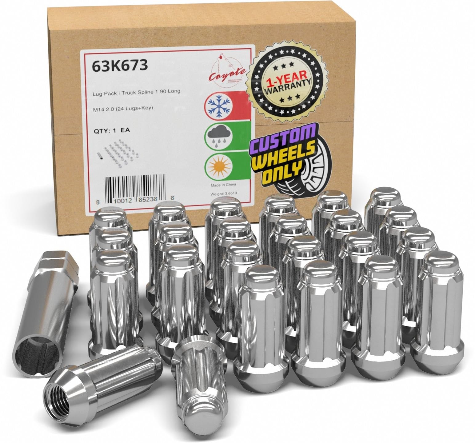 Wheel Accessories Parts 24 Pcs M14 x 2 14 x 2 Thread Truck 2.00