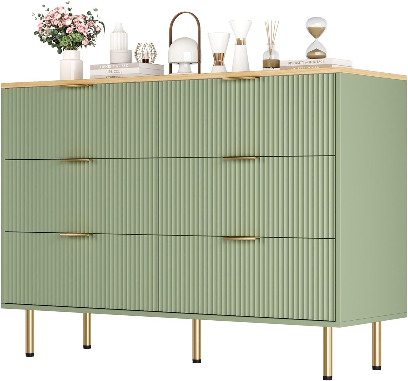 GarveeHome 6 Drawers Dresser for Bedroom, Fluted Dresser Chest of Drawers with Handle, Wood Modern Dressers for Closet, Bedroom Furniture Storage Organizer for Living Room, Hallway