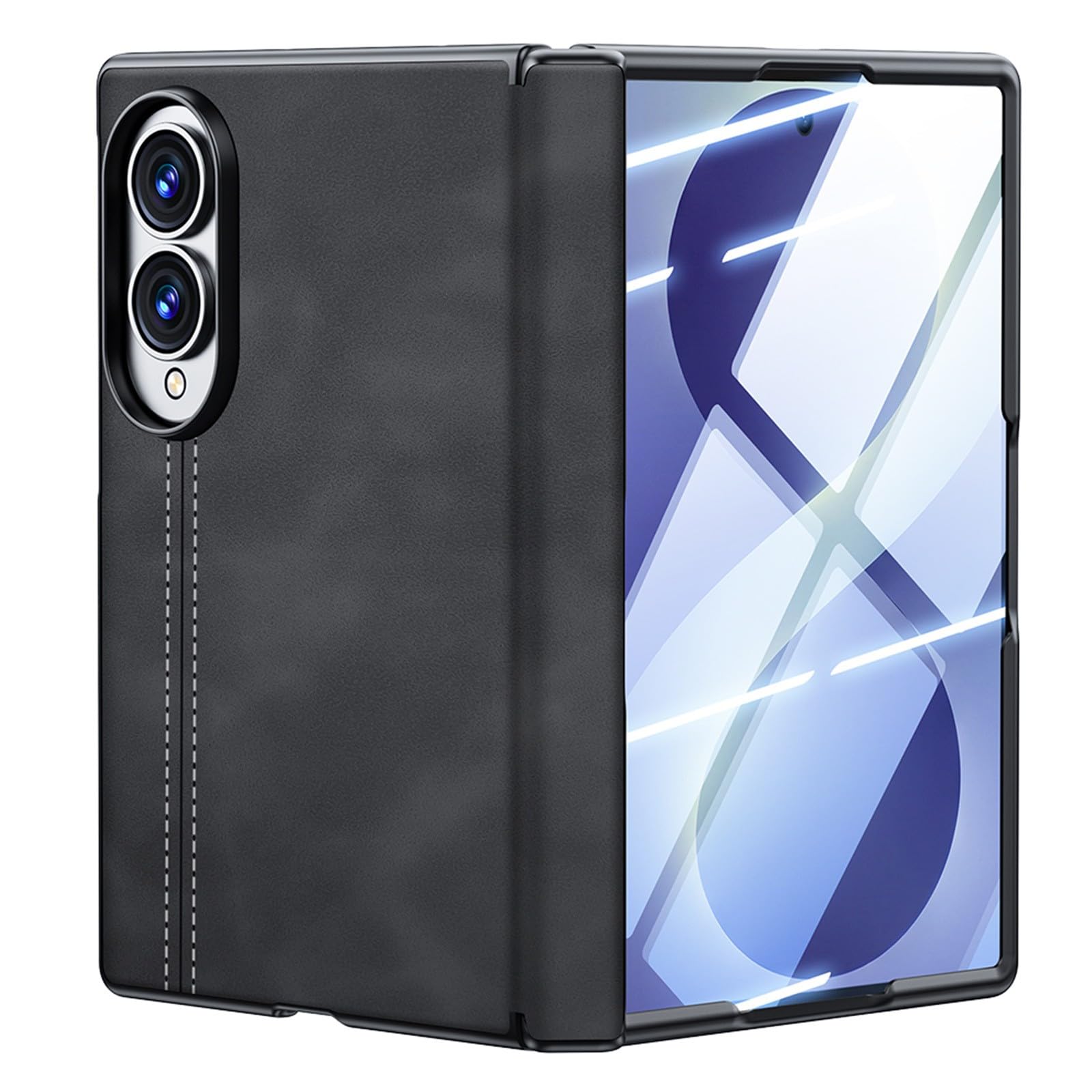 Generic etui kompatybilne z Samsung Galaxy Z Fold 8 Ultra (kolor: ciemnoszary skórzany twardy futerał z klapką z przezroczystą folią przednią