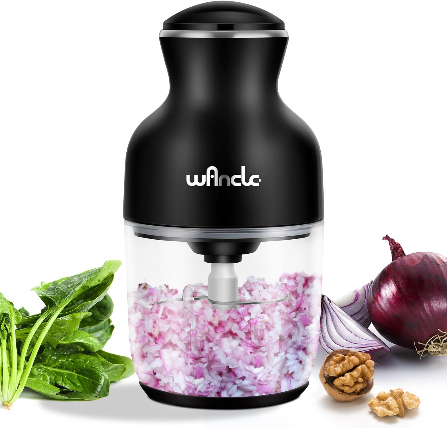 Wancle Food Processors, Multi-Functional Food Chopper, Meat Grinder & Veggie Chopper, Quiet, 600ML Baby Food Maker, One-Touch Operation, 350W, Three-layer Blade(Black)