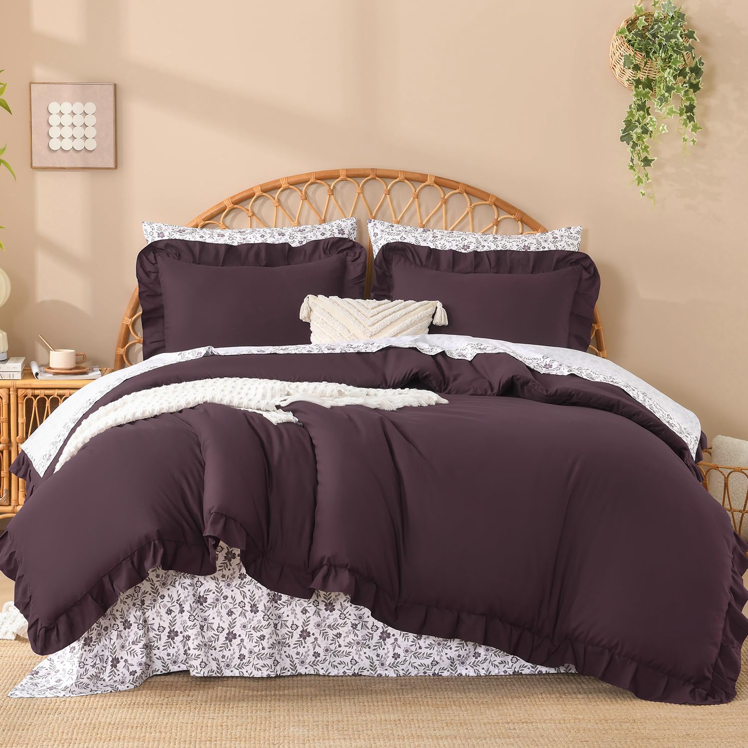 Litanika Black Ruffled Comforter Set - Floral Sheets -15
