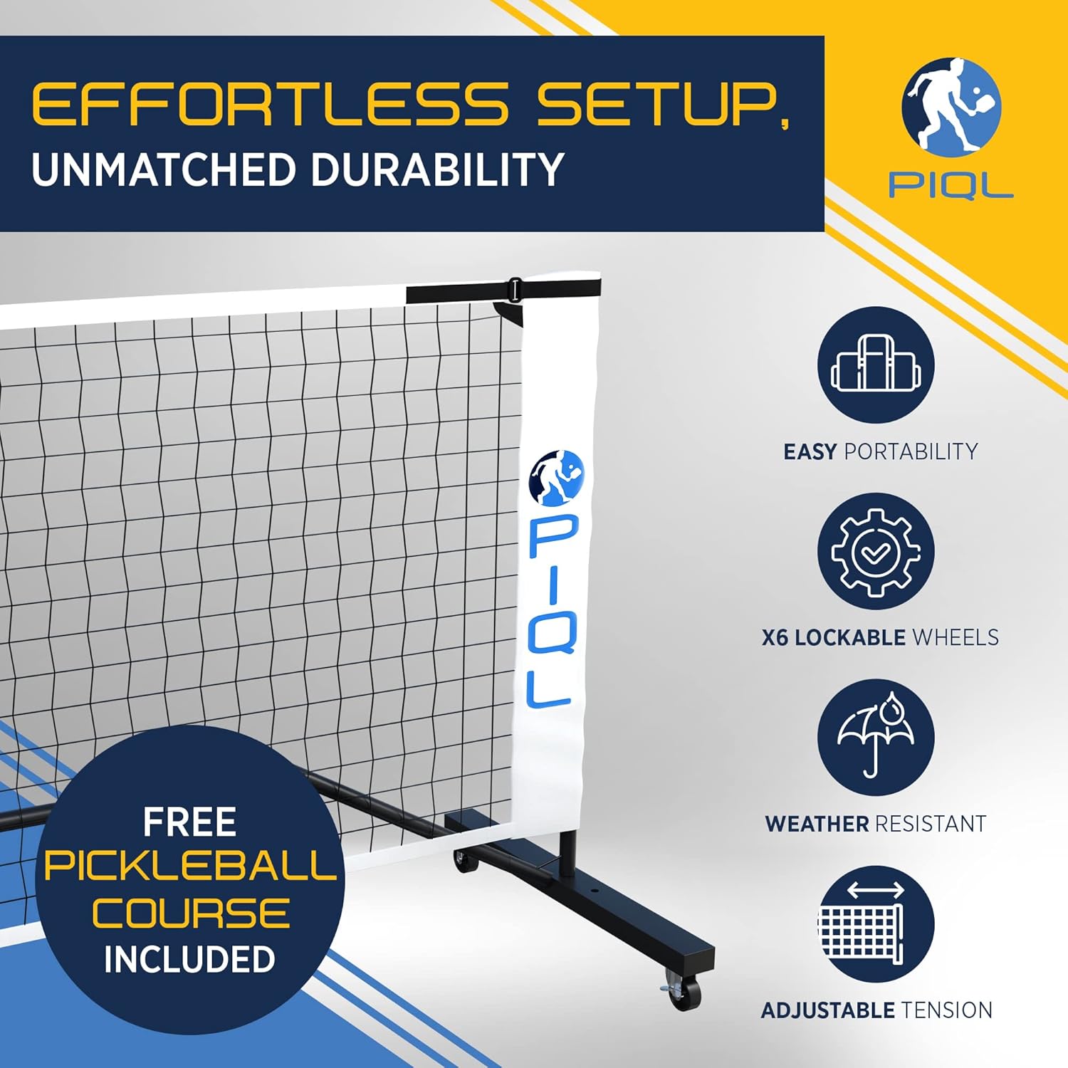 Portable Pickleball Net System with Wheels - Regulation Size Pickleball Set - Pickle Ball Indoor & Outdoor Nets – Driveway Pickle Ball Court with Carry Bag for Pickle Ball Set